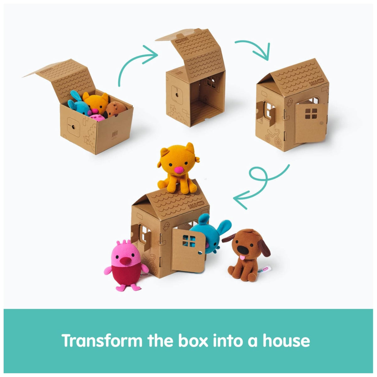 Sago Mini Plush Gift Pack with 4 Stuffed Animals & Transforming Playhouse