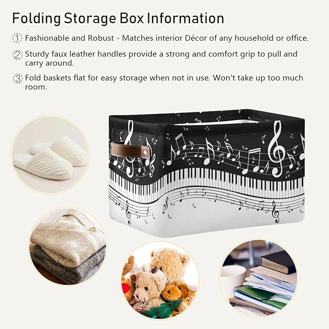 Black White Music Rectangular Storage Basket Organizer Bin Shelf Baskets For Clothes Gifts For Home Office Dorm