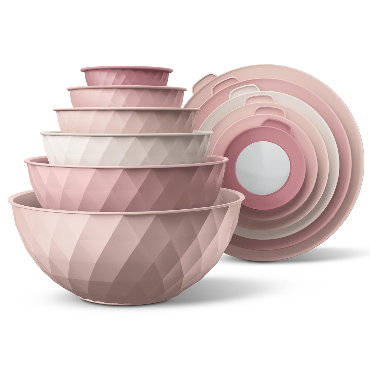 COOK WITH COLOR Mixing Bowls with Lids - 12 Piece Plastic Nesting Bowls Set includes 6 Prep Bowls and 6 Lids, Microwave Safe Mixing Bowl Set, Pink Diamond