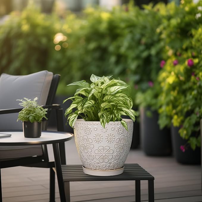 Ceramic Planter 8 Inch Plant Pot with Drainage Hole and Saucer Ceramic Pots for Indoor Plants Outdoor Large Flower Pot for Home Decor White