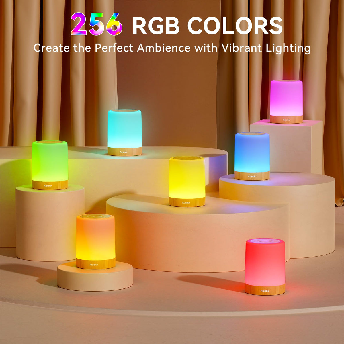 Auxmir Nursery Night Light, Rechargeable Touch Lamp, 256 RGB, Brown-2 Pack