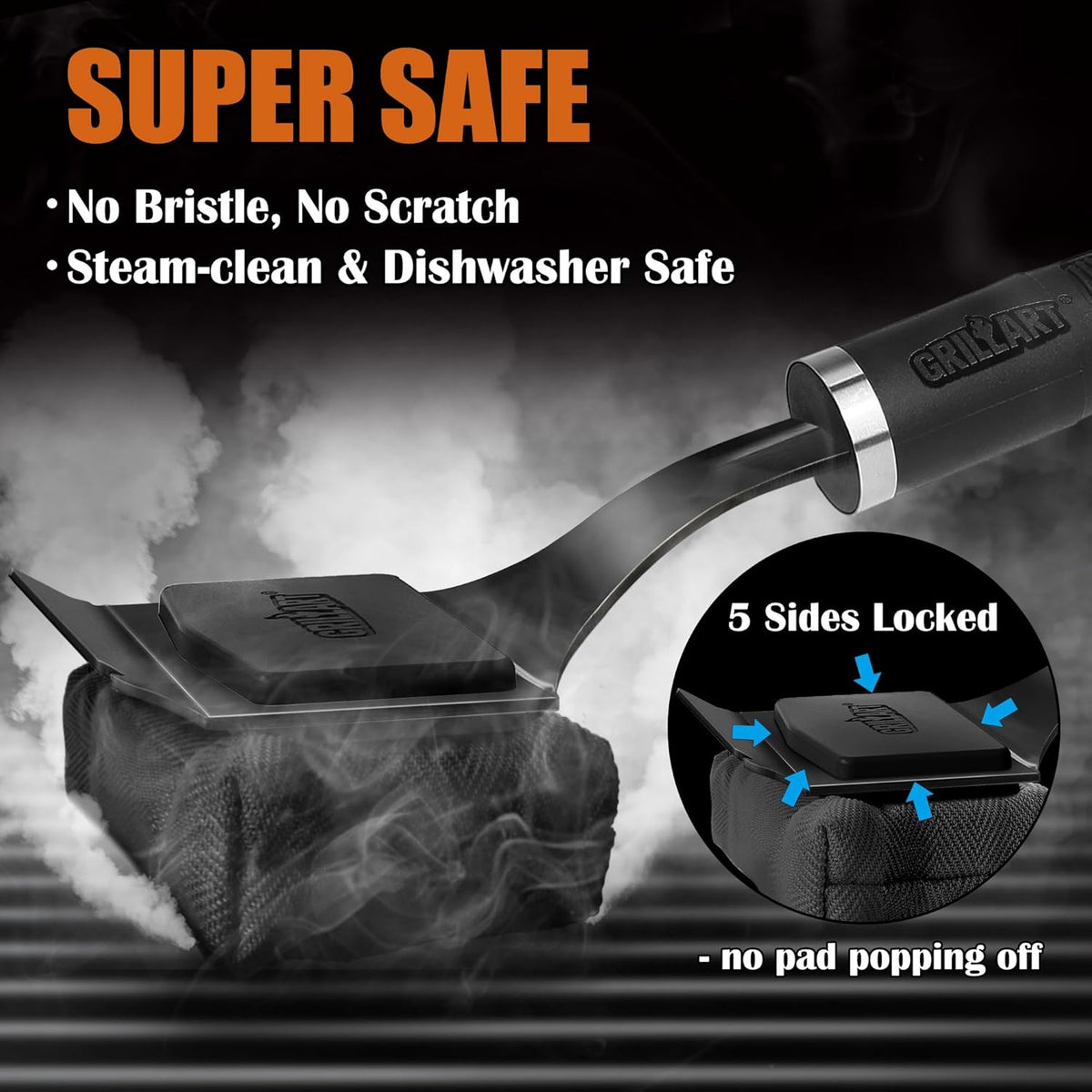 GRILLART Bristle Free Grill Brush Kit, Reinforced Outdoor Grill Brushes, Safe Cleaning Tools with Replaceable Heads, Grill Scraper BBQ Accessories, Men/Dad Gifts