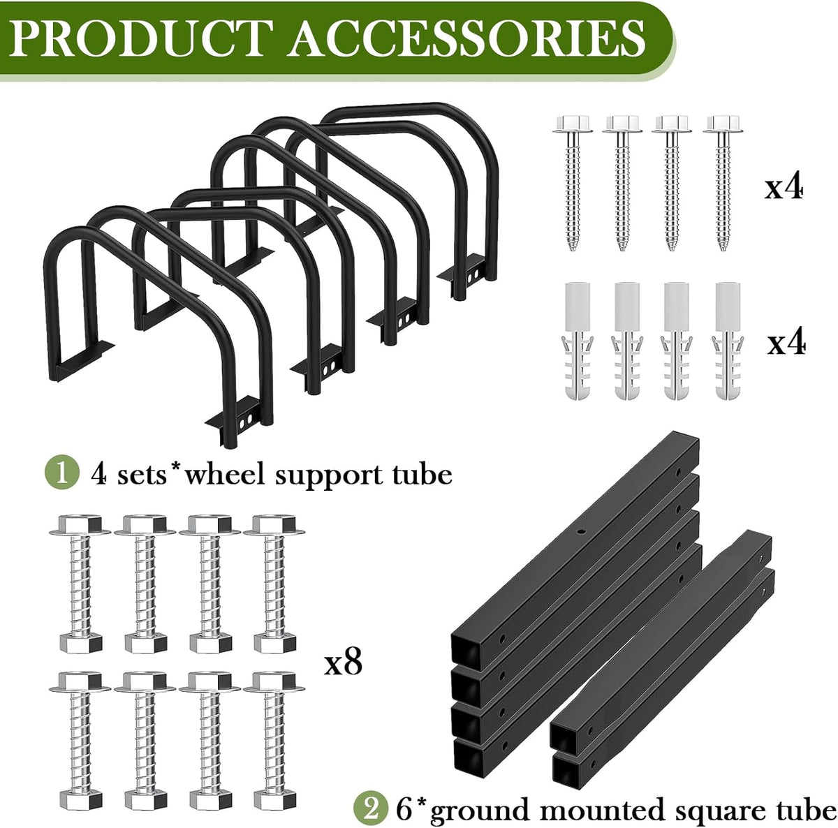iCool Bikes Floor Bike Stand for 4 Bike, Bike Parking Rack Garage Bike Storage Indoor/Outdoor Stand, Max. Tire Width 2.15"