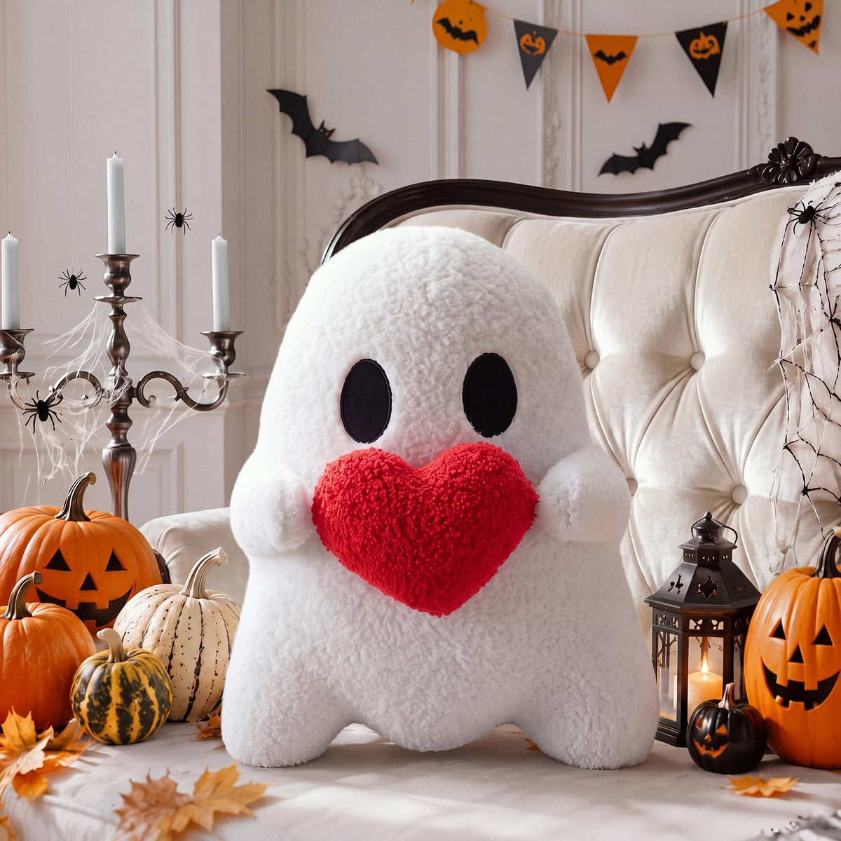 Threehoney Halloween Ghost Throw Pillow with Red Heart Gothic Pillows
