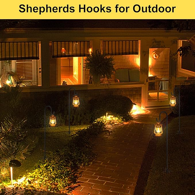 Heavy Duty Shepherd Hooks for Outdoor Decor, 62 Inch Tall Garden Hooks for Hanging Plants, Lanterns, Bird Feeders – Rust-Resistant Steel, Sturdy 5 Prongs Base – Black