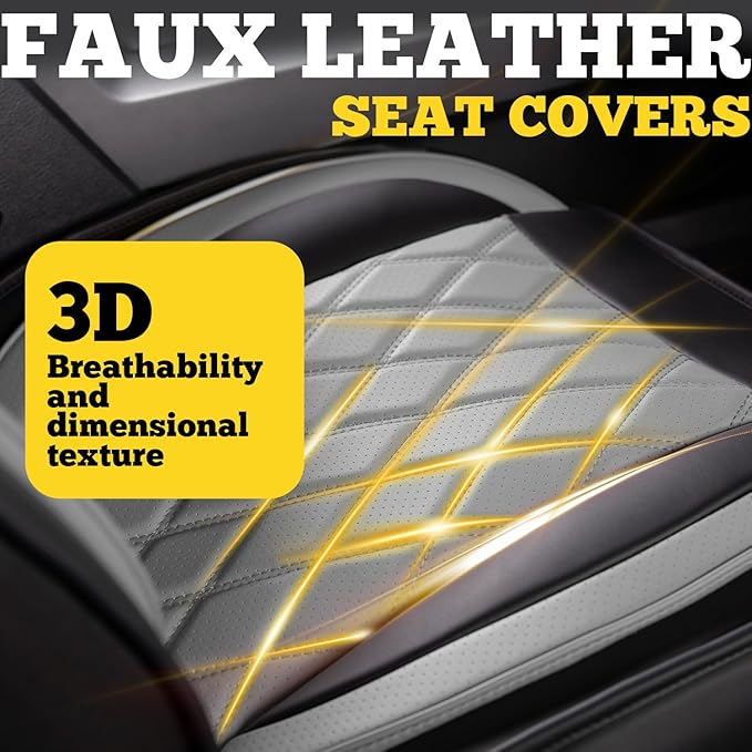 LINGVIDO Car Seat Covers for Front Seats (2 Seats) - Premium Perforated Nappa Leather,Waterproof Shield, Omni-Adapt Fit for SUVs Sedans, Ideal for Rideshare & Pets