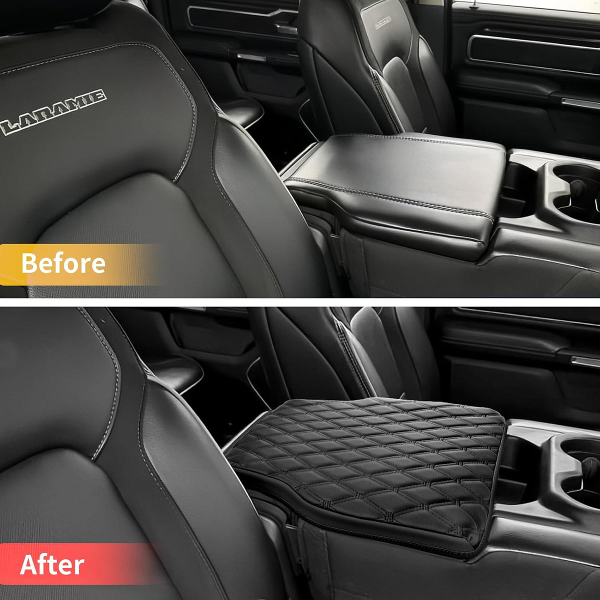 GIANT PANDA Custom Fit Center Console Cover for Dodge RAM 1500,2019 2020 2021 2022 2023 2024 with Jump Seat- Waterproof Faux Leather Armrest Center Cover - Full Protection-Black
