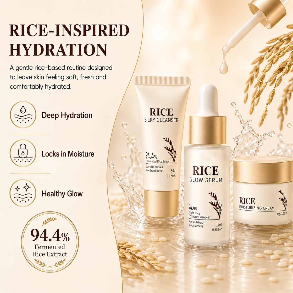 Korean Skin Care Set, 17PCS Rice Skin Care for Women & Girls,Korean Beauty