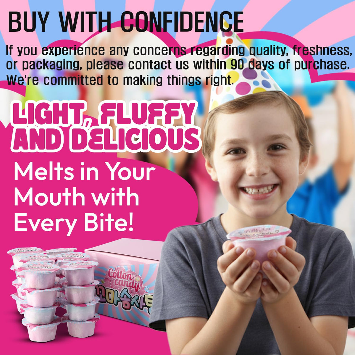 24 Individually Packed Bags of Fluff Pop Cotton Candy (3.4 oz/0.14oz*24) - Perfect for Birthday Parties, Holiday Events, Dessert Tables, and Gift Bags