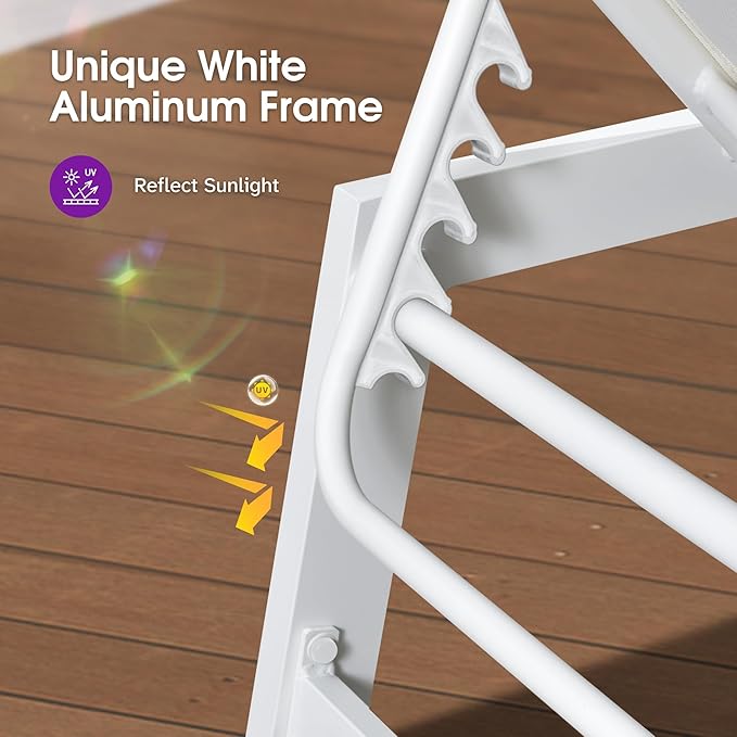 PURPLE LEAF Outdoor Chaise Lounge Set Adjustable Sunbathing Recliner with Side Table for Beach Poolside Outside Patio Aluminum Chaise Lounger Cream