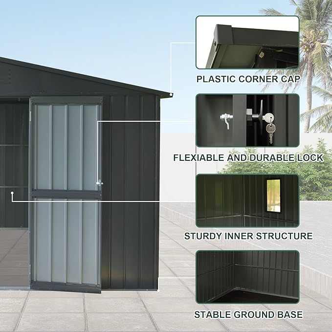 Domi Outdoor Storage Shed 11' x 9', Metal Steel Utility Tool Shed Storage House with Double Lockable Doors & Air Vents for Backyard Patio Garden Lawn Dark Grey