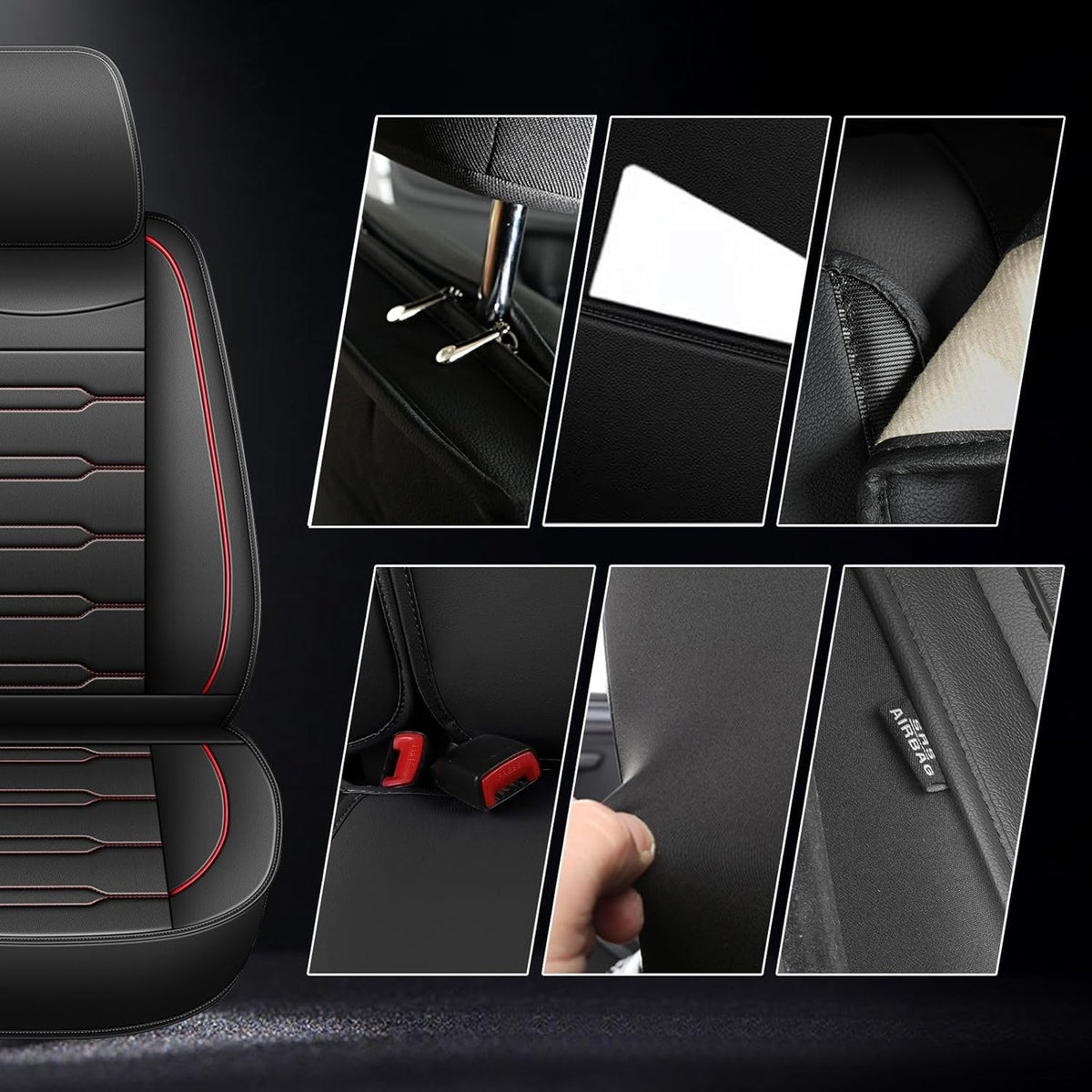 AOMSAZTO Seat Covers Fit for Honda Ridgeline 2006-2024 2025: Crew Cab 2PCS Front Car Seat Covers Faux Leather Truck Pickup Seat Cushion Protector - Front Seats Without Armrests(Front Pair, Redline)