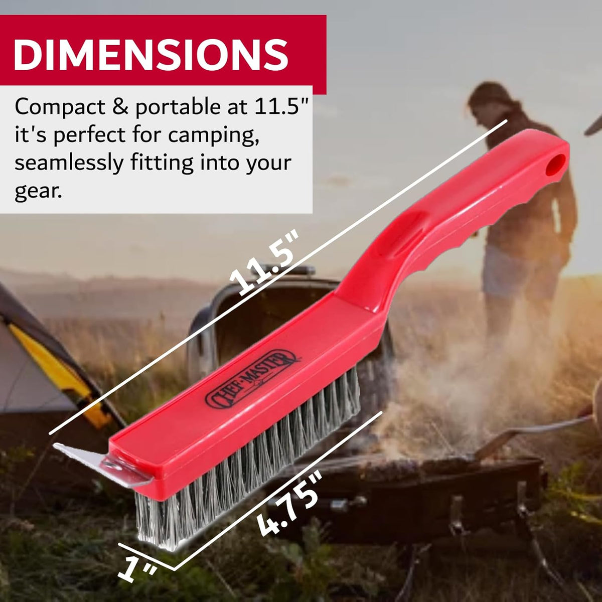 Chef Master Grill Brush & Scraper, Heavy Duty Plastic Handheld Grill Cleaning Brush, Scraper Head with Tough Wire Bristles Grill Brush for Grill Grates, Outdoor BBQ Grill & Grilling Accesories - 90044
