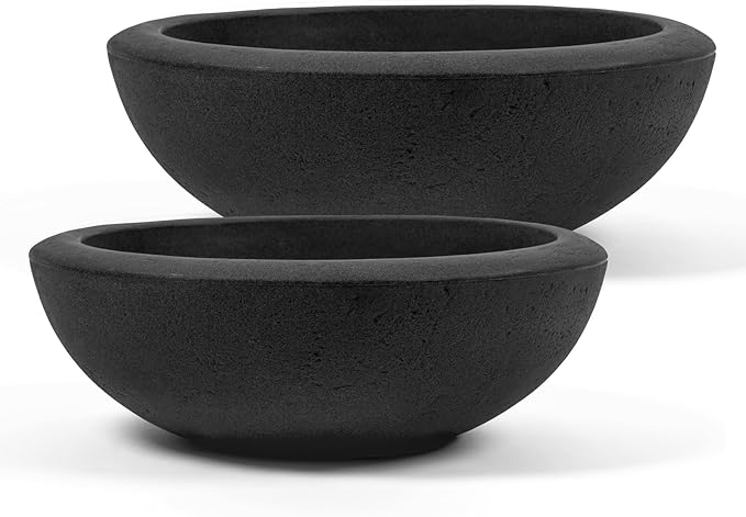 ARBORA 21" and 26” Santorini Bowls with Classic Black Finish - Polyresin Indoor and Outdoor Planters, Durable, Weatherproof, Lightweight, Large Plant Pots for Patio, Garden, Deck