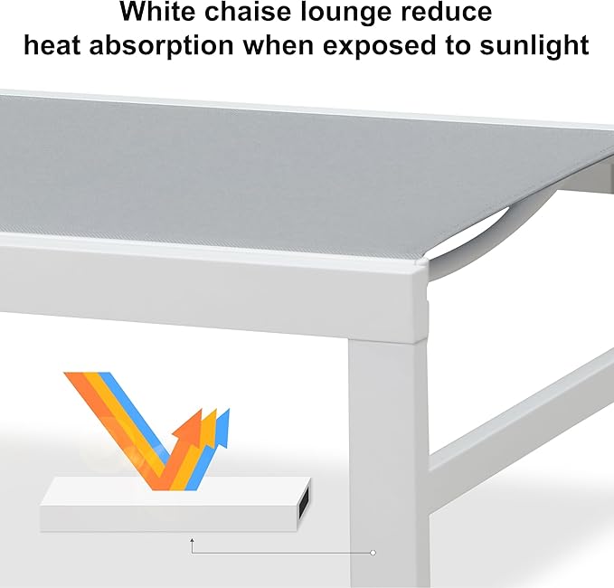 PURPLE LEAF Outdoor Chaise Lounge Set of 4 White Aluminum Lounge Chair Outdoor with Wheels Five-Position Adjustable Patio Lounge Chair for Pool Deck Yard, Bluish-Gray