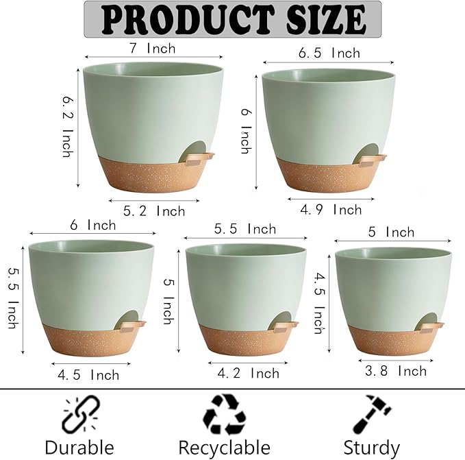 Indoor Plant Pots With Drainage Holes and Saucers Planting Pots for All HousePlants Green Plastic Flower Pots with Drainage Hole Self Watering Plant Pot Gift Idea For Home Decor Succulent Pots