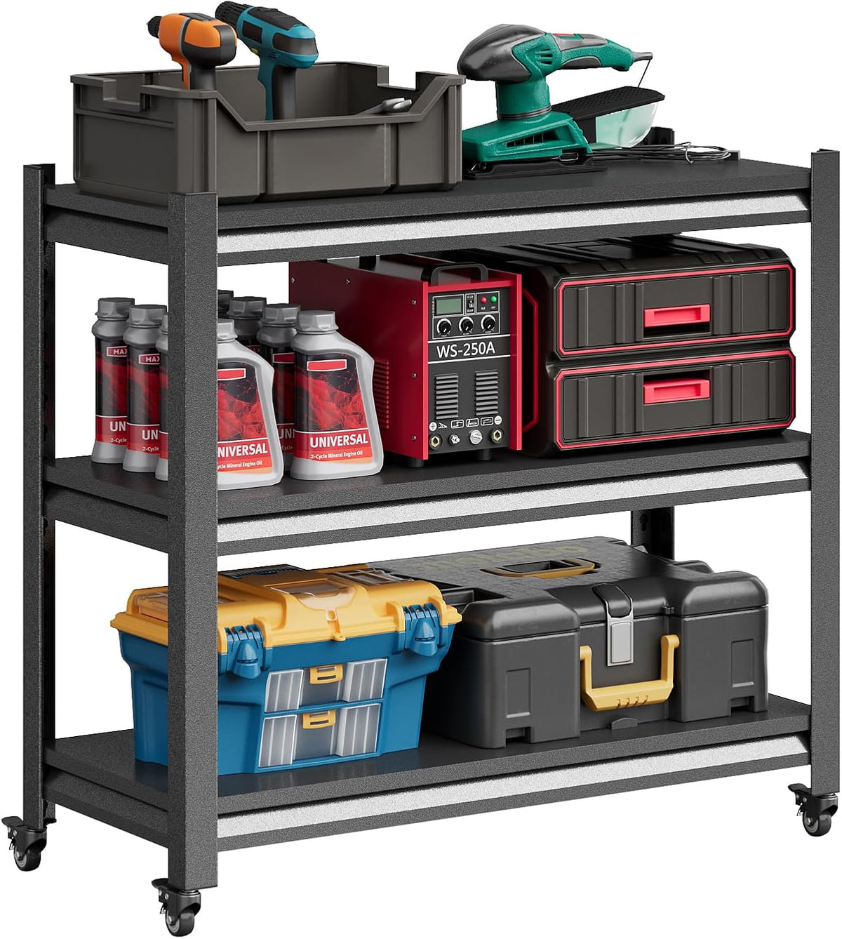 Workbench on Wheels, Adjustable Heavy Duty Work Table with Wheels, Heavy Duty Workstation, Metal Tool Work Bench for Garage Warehouse Workshop, 32" H x 18" D x 34" W