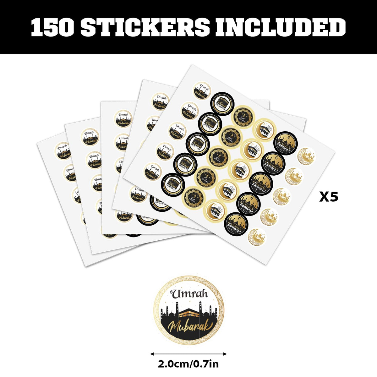 Eid Mubarak Kiss Sticker Labels - Ramadan Kareem Party Round Candy Sticker Favors - Muslim Eid Party Labels Fit Chocolate Candy (Set of 150)