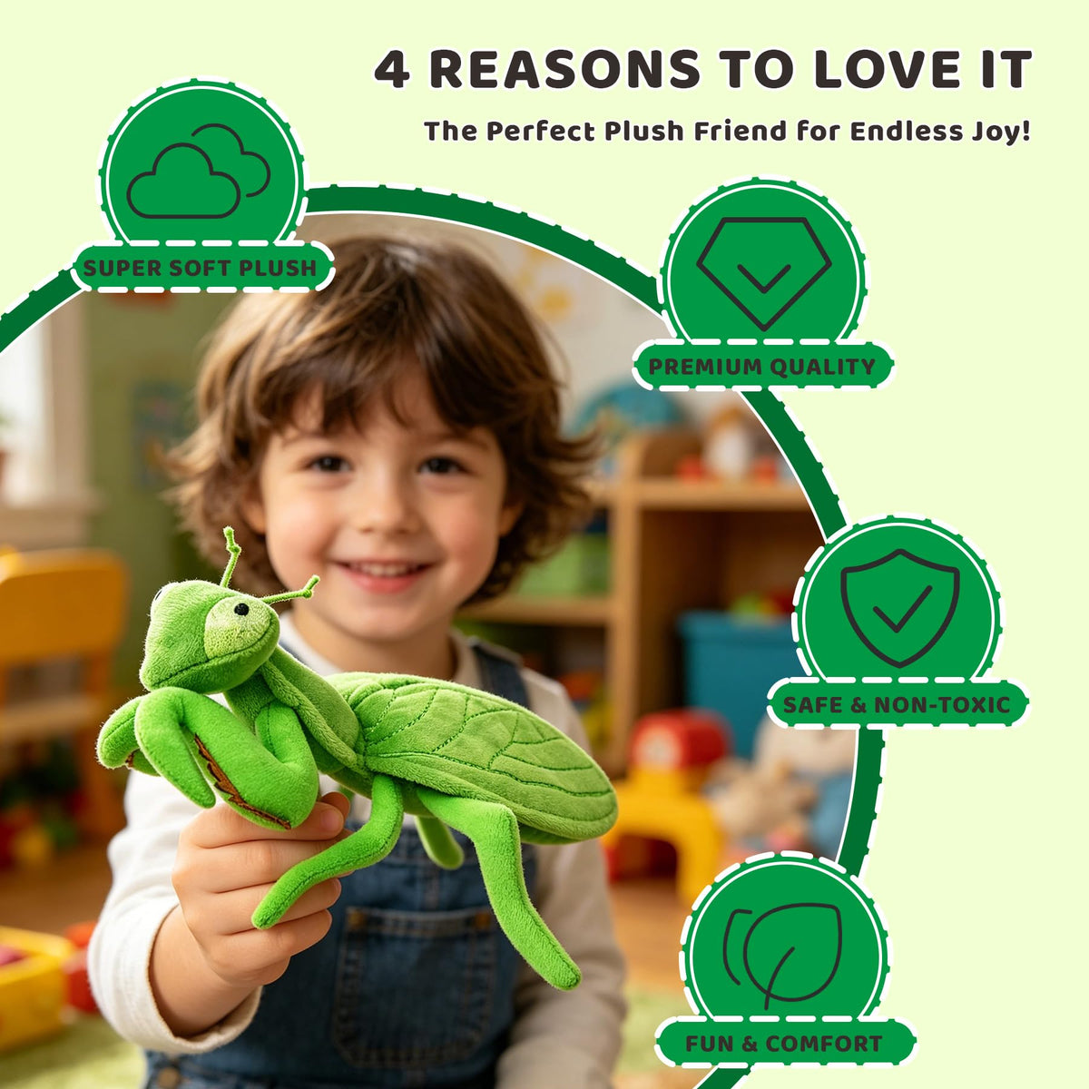 JUSTQUNSEEN 7-Inch Realistic Mantis Stuffed Animal Plush Toy, Soft Stuffed Insect for Kids & Toddlers, Friendly Educational Model for Science Learning, Halloween Christmas Birthday Gift