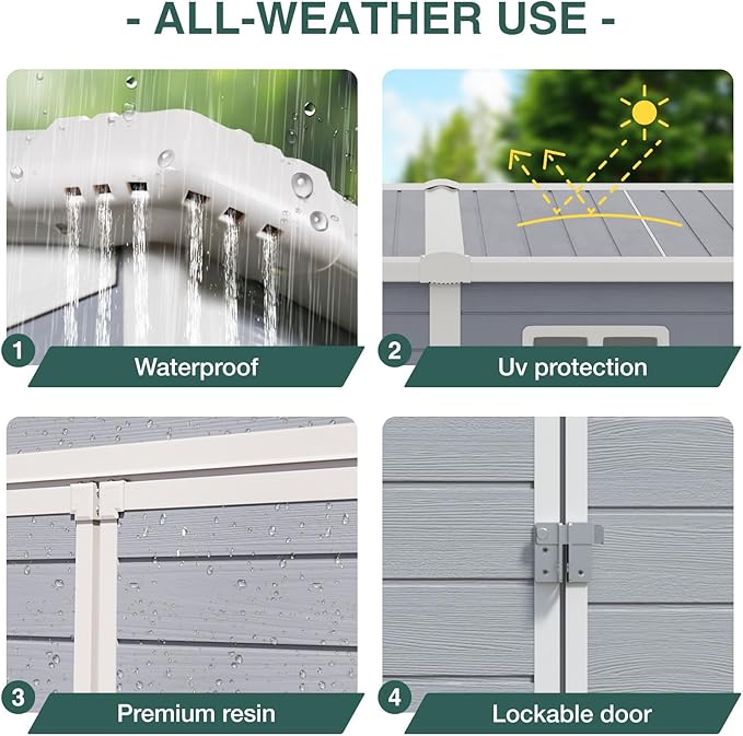 Storage Shed Plastic Outdoor Storage Shed Waterproof Container House with Lockable Door and Transparent Window for Garden, Lawn, Backyard, Patio (6x8FT)