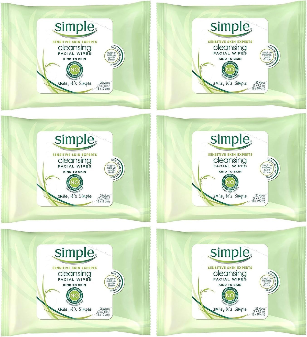 Simple Cleansing Facial Wipes 25 Count (Pack of 6)