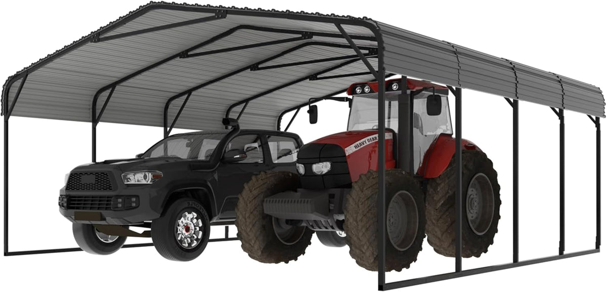 20x20 FT Heavy-Duty Carport with Metal Roof, Metal Car Port Canopy, Garage Car Shelter Shade for Outdoor, Car, Truck, Gray