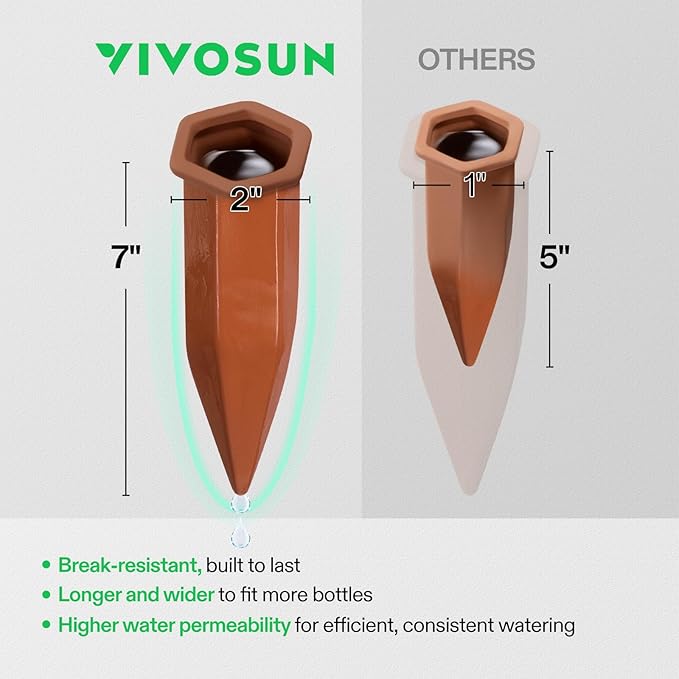 VIVOSUN 6-Pack Self-Watering Spikes, Hexagonal Terracotta Watering Stakes, Auto-Water Device, Planter Insert for Indoor & Outdoor Potted Plants
