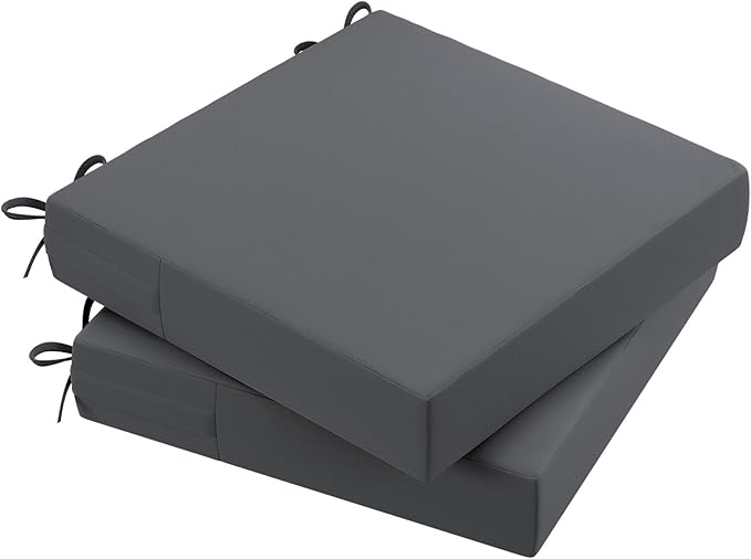 AAAAAcessories Outdoor Seat Cushions for Chairs, Waterproof, Fade-Resistant Patio Furniture Replacement Cushions, 21" x 21" x 4", Set of 2, Dark Gray