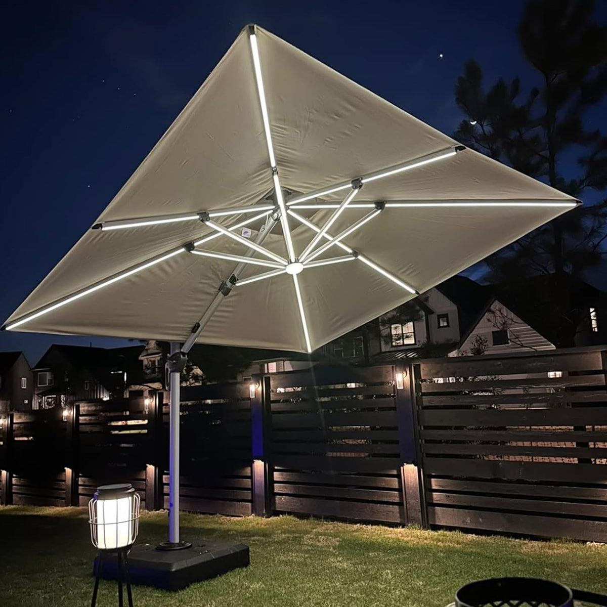 PURPLE LEAF 9' X 12' Double Top Deluxe Solar Powered LED Rectangle Patio Umbrella Offset Hanging Umbrella Outdoor Market Umbrella Garden Umbrella, Beige