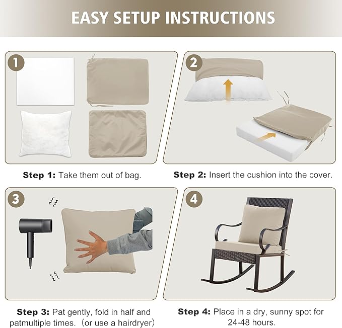 24"x24" Outdoor Cushion for Patio Furniture – Water-Repellent & Fade-Resistant Patio Chair Cushion for Garden, Deck, or Porch – Cream