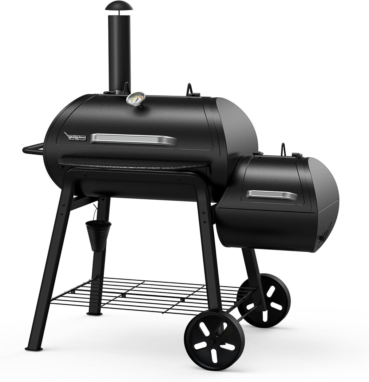 Brand-Man Charcoal Offset Smoker Grill, Heavy-Duty Barrel BBQ Grill Smoker Combo with Side Fire Box for Outdoor Patio and Backyard Cooking