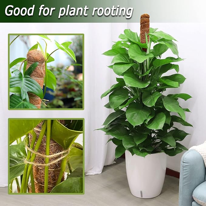 2 Pack Moss Pole, 28 Inch Bendable Moss Pole for Plants Monstera, Moss Poles for Climbing Plants Indoor, Coir Plant Pole Sticks Support Stakes for Potted Plant, Pothos, Philodendron