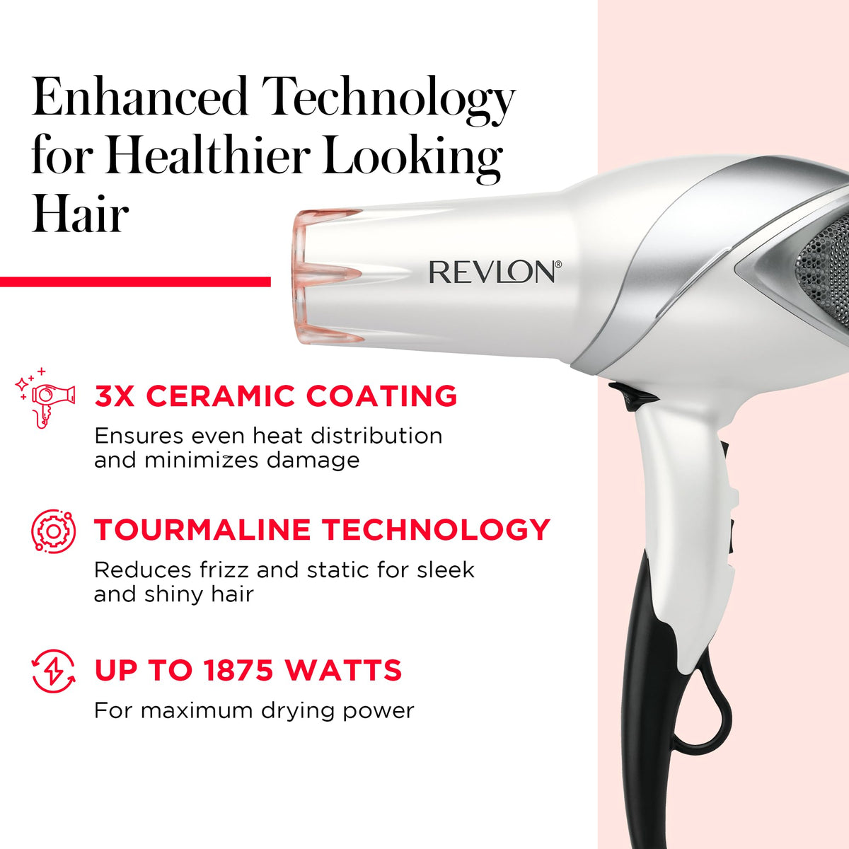 REVLON Infrared Ionic Hair Dryer with Diffuser & Concentrator, White