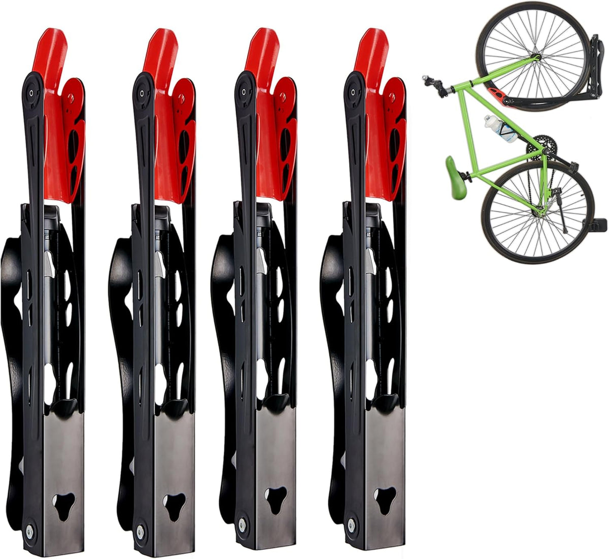 Wallmaster BIKEPAL Swivel Bike Rack, Wall Mounted Vertical Bike Storage Hanger, Space Saving for Home and Garage, 4 Pack