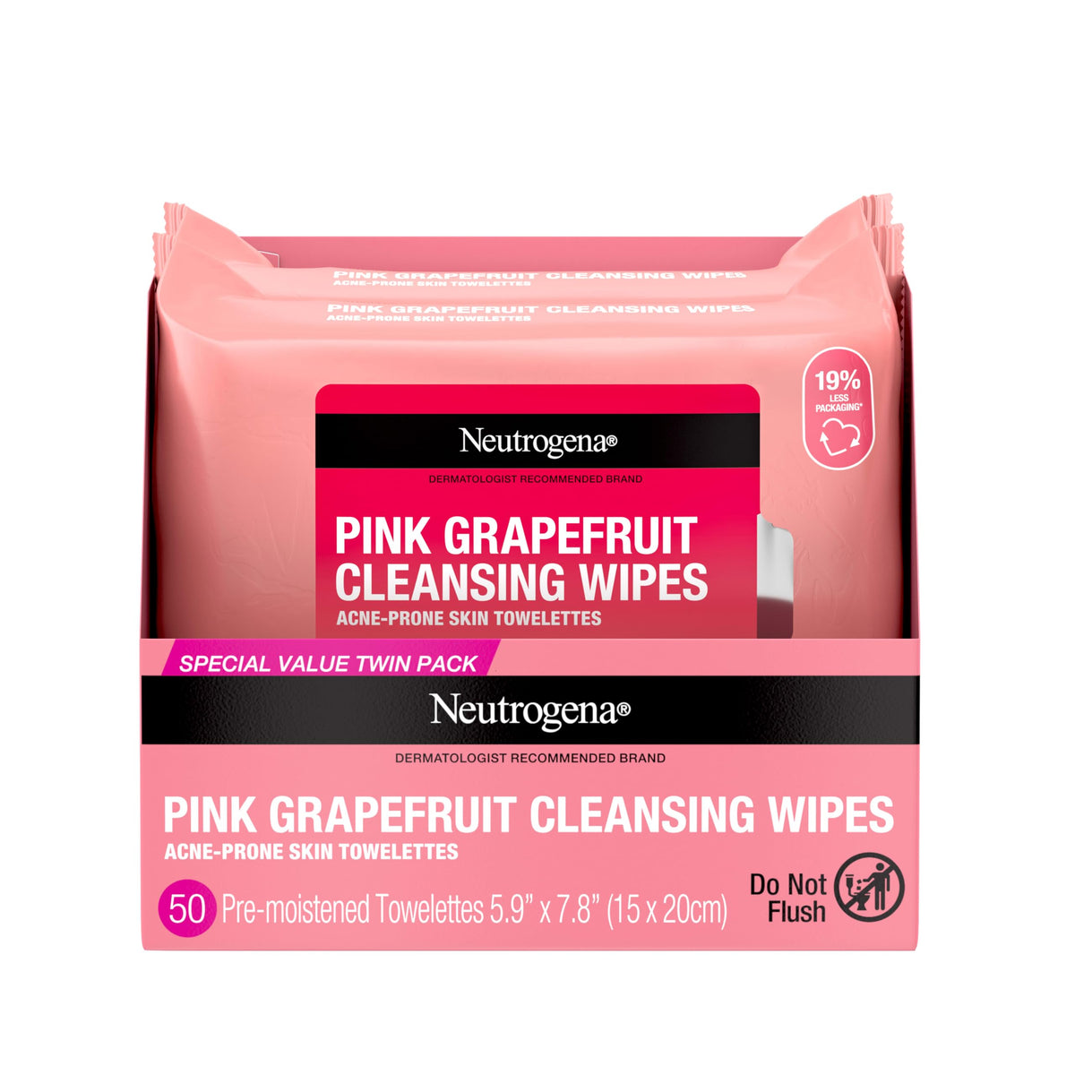 Neutrogena Makeup Remover Towelettes, Pink Grapefruit, 2 x 25 ct