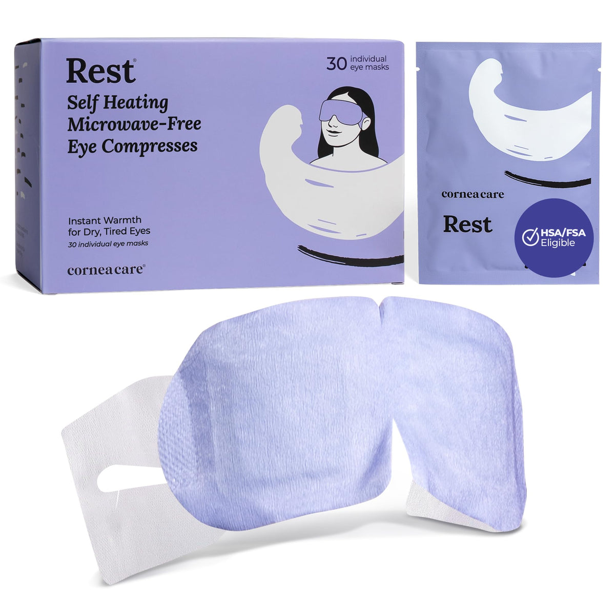 CorneaCare Rest Self Heating Warm Compress for Dry, Tired Eyes | 30 Count