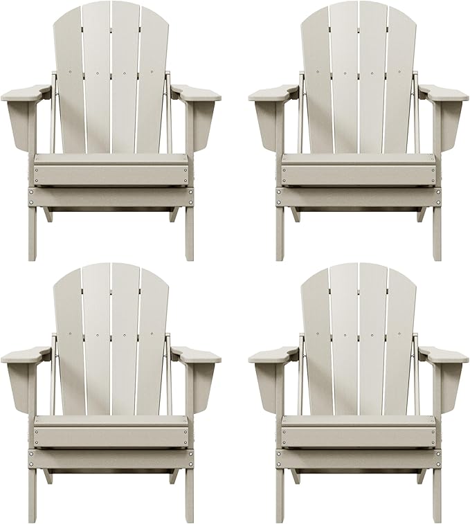 Westin Outdoors Laguna WO Home Furniture Adirondack Chair 4 PC Set Classic Outdoor Patio Folding Chair for Bon Fire Pit Lawn Backyard Beach Plastic Weather-Resistant (Sand)