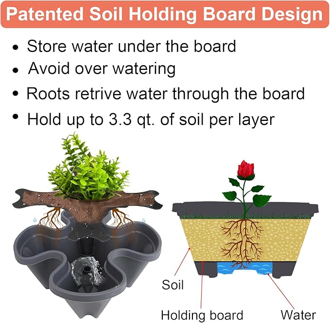 Vertical Planter, 6 Tier Stackable Strawberry Planter with Garden Tool Set, Movable Indoor/Outdoor Garden Herb Pot for Growing Vegetables and Succulents, Dark Gray
