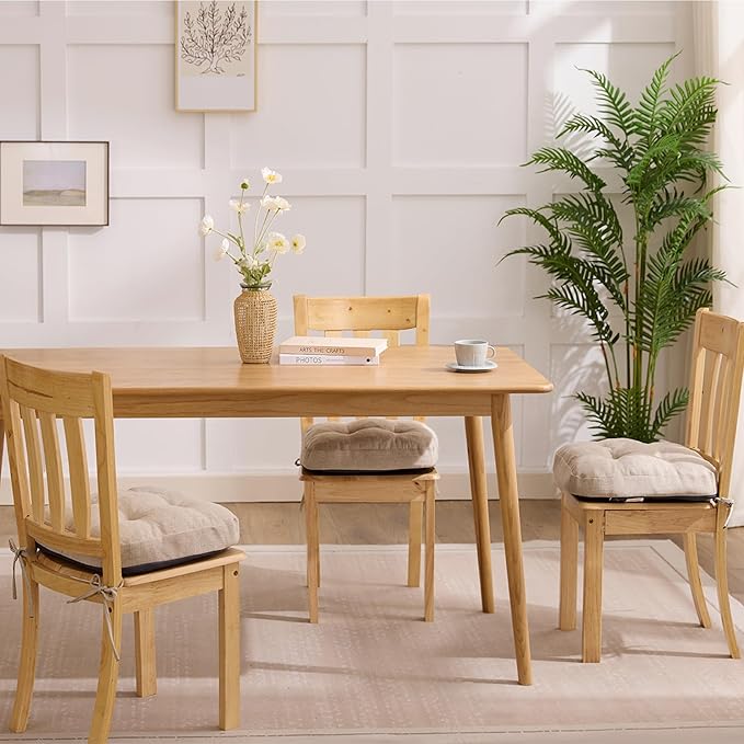 Chair Cushions, Foam Dining Chair Cushions, Tufted Indoor Chair Pads, Set of 6, Beige, 16.5” x 16.5” x 3.5”