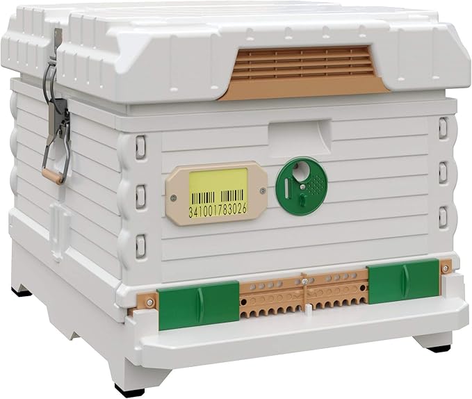 Ergo Insulated 10 Frame Bee Hive Set [NO Frames Included] (Single Hive, White Body Green Entrance)