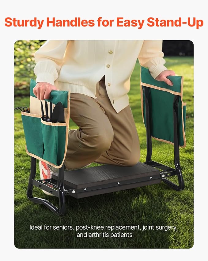 VEVOR Folding Garden Kneeler and Seat Heavy Duty, Widened 8" EVA Foam Pad, Portable Garden Stool with Tool Bags, Gardening Bench to Relieve Knee & Back Pain, Great Gifts for Seniors, Women, Parents