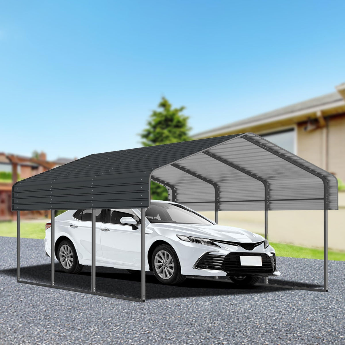 10x15 FT Metal Carport, Heavy Duty Car Port Canopy with Galvanized Steel Roof & Frame, Large Metal Carport Kit, Steel Car Shelter, Outdoor Car Garage for Car, Boat, Truck, Black