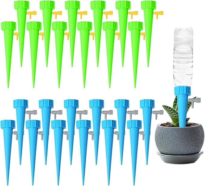 24PCS Self Watering Spikes for Plants, Self Watering Planter Insert with Adjustable Drip Valve, Auto Vacation Plant Watering Devices Plants Water System