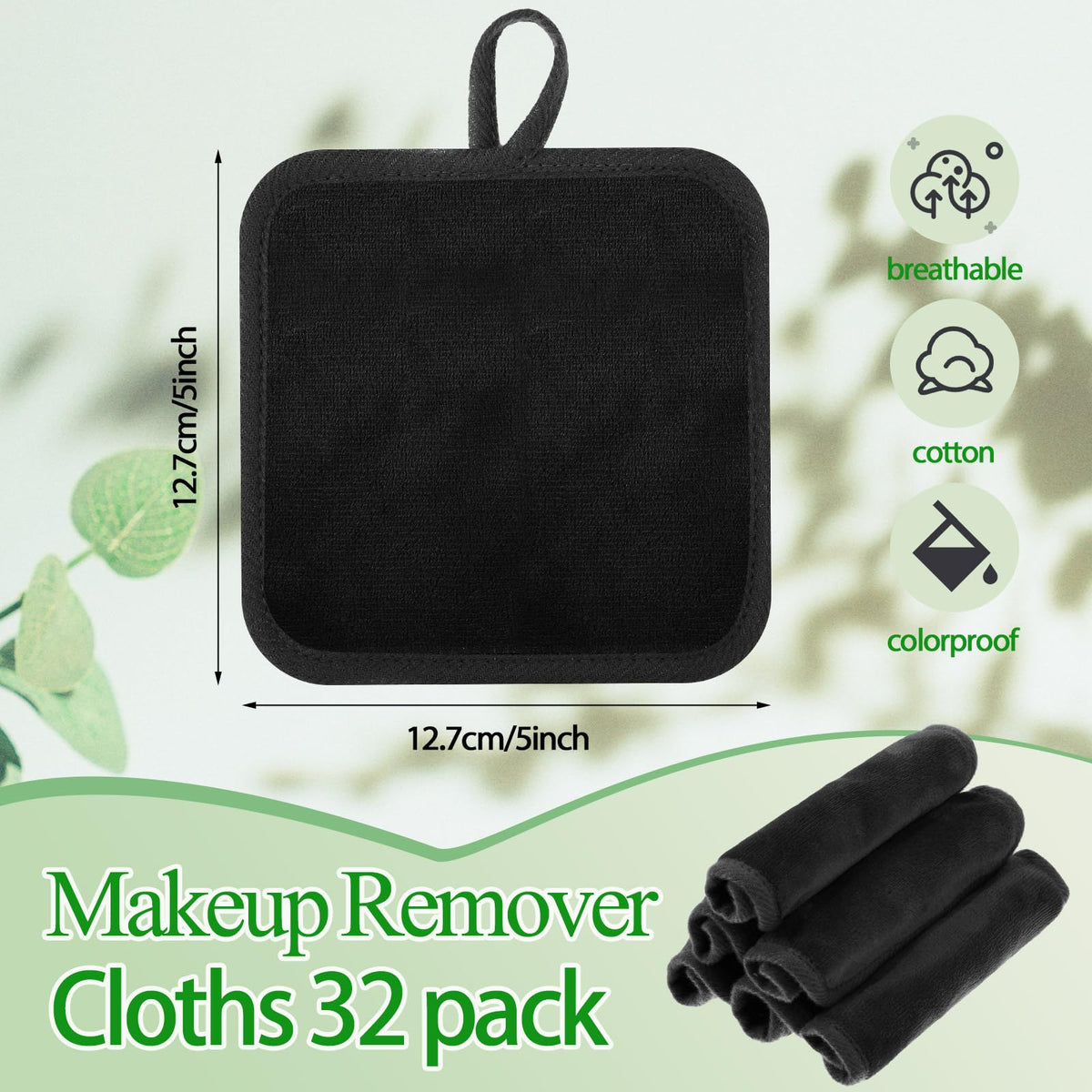 32 Pcs Makeup Remover Pads 5 x 5 Inch Soft Reusable Cloths, Black