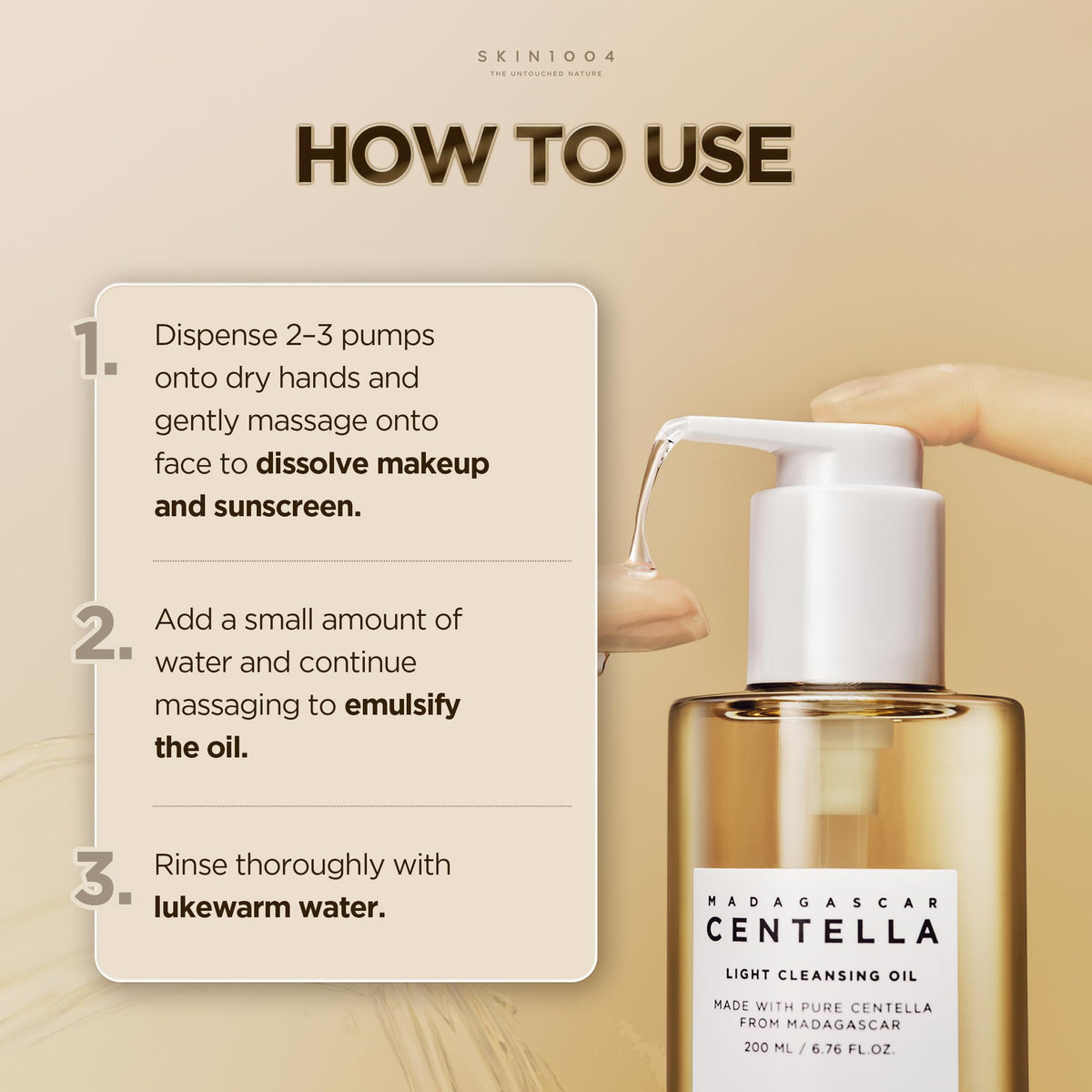 SKIN1004 Madagascar Centella Light Cleansing Oil 6.76 fl.oz, 200ml | Gentle Oil Cleanser for Face, Korean Facial Cleanser, Double Cleansing