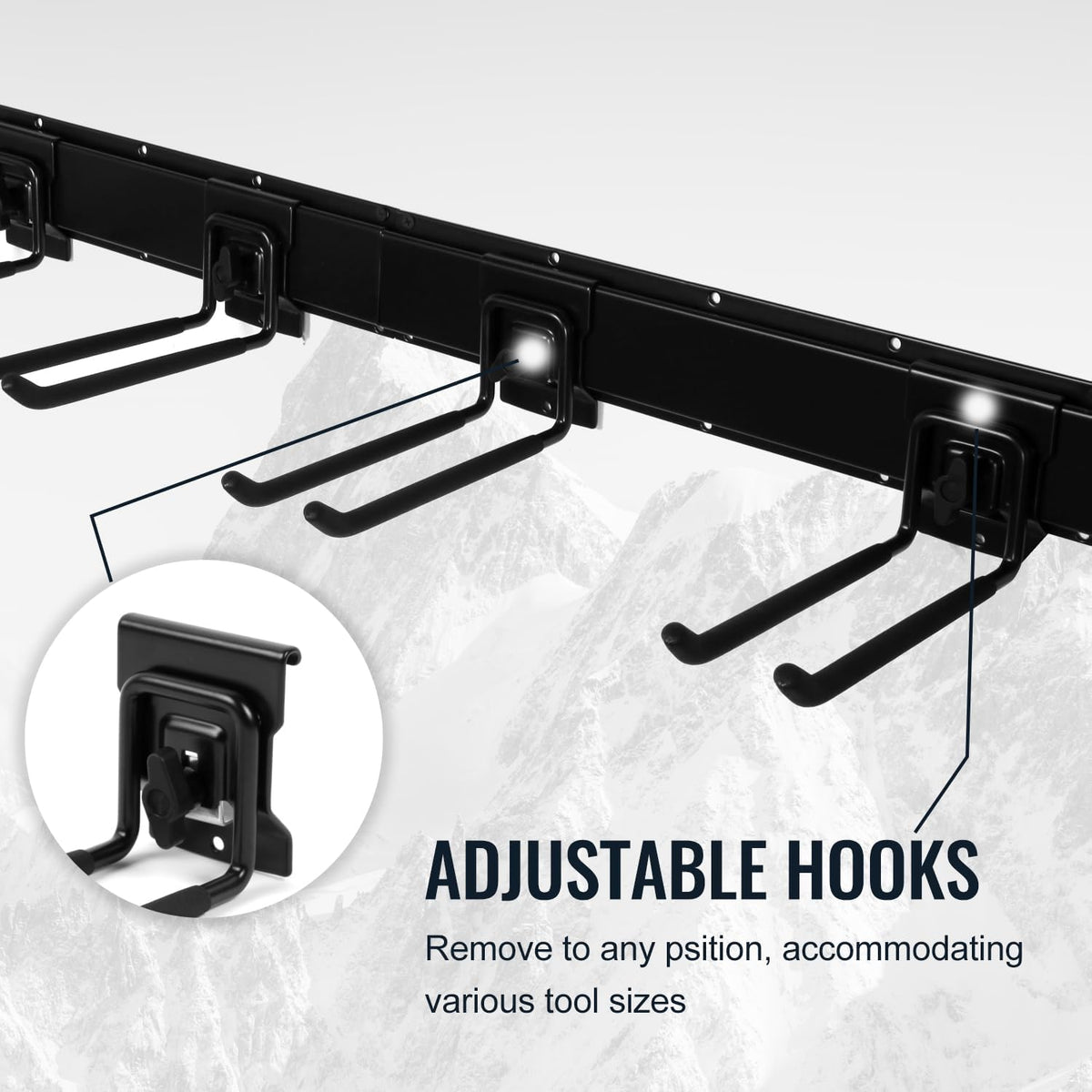 Locking Garden Tool Organizer, Garage Organization Wall Mount Storage Rack, Heavy Duty Metal Yard Tool Organizer, Adjustable Hanging Hooks, Hold Up to 420lbs (48Inch Black)