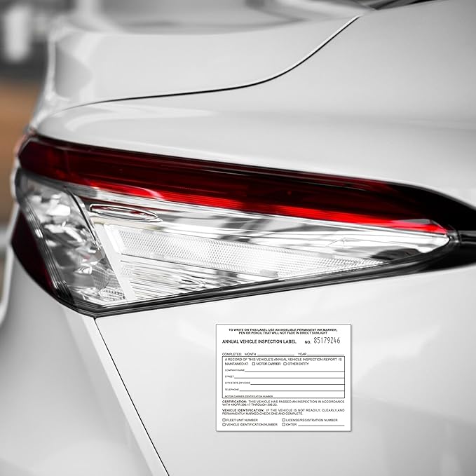 Annual Vehicle Inspection Label 50 Pack Interior Vehicle Inspection 2-Ply Adhesive Vinyl with Mylar Laminate 5" x 4" Meet DOT Requirements