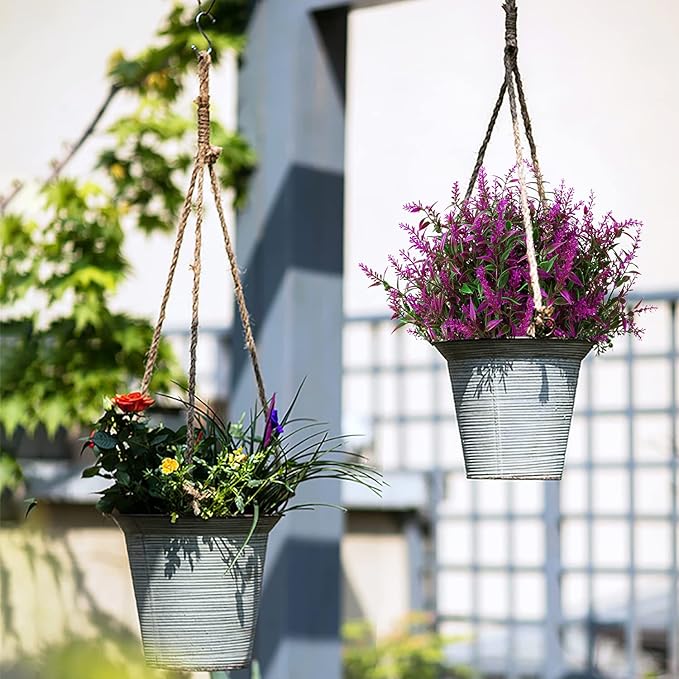 8 Pack Artificial Plants Flowers Grass Shrubs Lavender No Fade Faux Plastic Flowers Outdoor for Farmhouse Garden Porch Patio Indoor Wedding Decoration Greenery Fake Plants uv Resistant