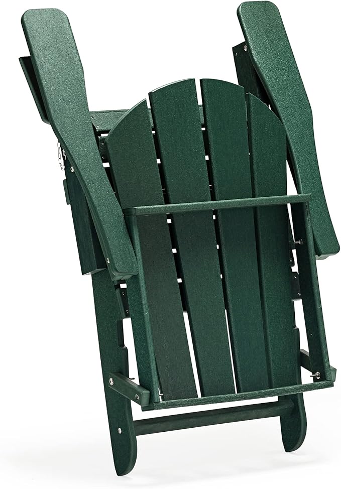 WO Home Furniture Adirondack Chairs Table Set of 3 PCS Outdoor Folding Chairs Side End Table Weather/UV Resistant for Lawn, Garden, Bon Fire, Balcony (Dark Green)