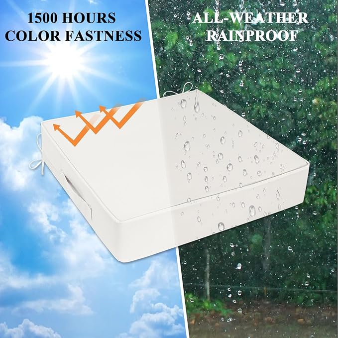 Outdoor Chair Cushions Set of 2 for Patio Furniture 22x22x4 Inch Waterproof Patio Chair Cushion 3 Year Color Fastness Square Elastic Foam Garden Sofa Couch Pads with Ties and Handle,Beige